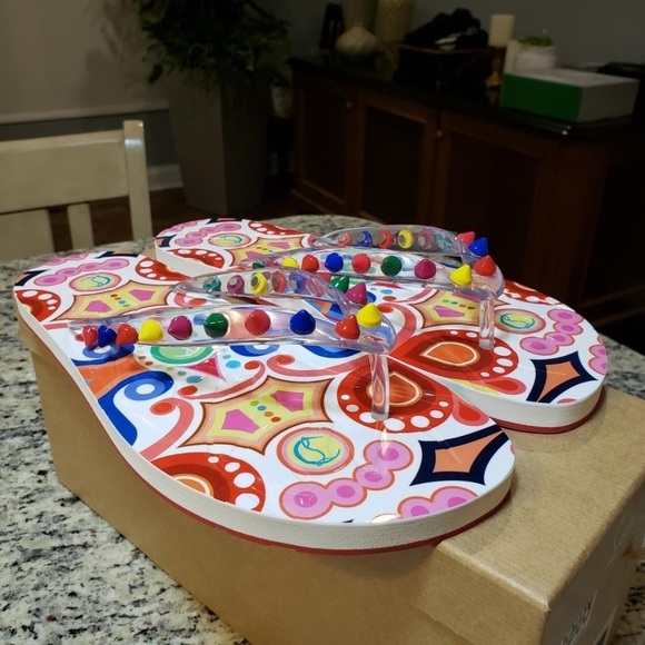 NEW Christian Louboutin Loubi Studded Flip Flop Size 35 - Picture 4 of 13